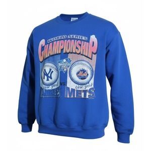 Vintage 2000 World Series Yankees vs Mets Sweatshirt Blue XL Santee Gold USA B28